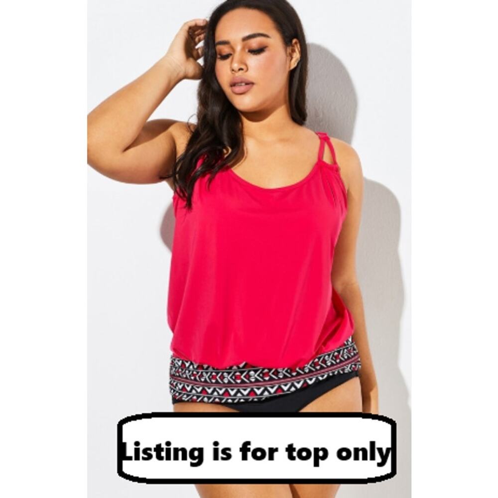 Swimsuits for All Tankini Top Womens 18 Blouson Swim Border Print Watermelon Red